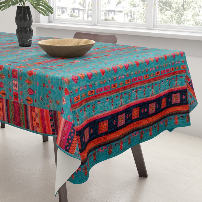 Traditional Berber Bohemian Moroccan Handmade Fabric Style Fall Autumn Color Inspiration Tablecloth Gallery Image 3