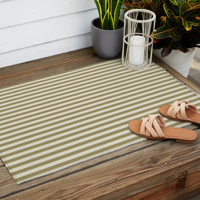 Olive Green Stripes Outdoor Rug Gallery Image 2