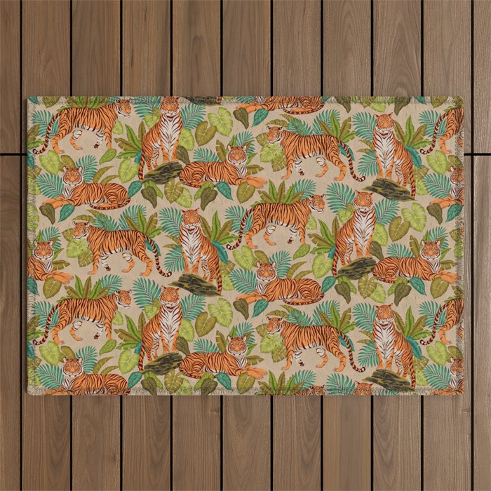 Jungle Tigers In Sand Brown Outdoor Rug Gallery Image 1