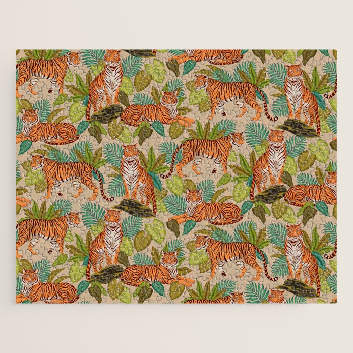 Jungle Tigers In Sand Brown Jigsaw Puzzle Gallery Image 1