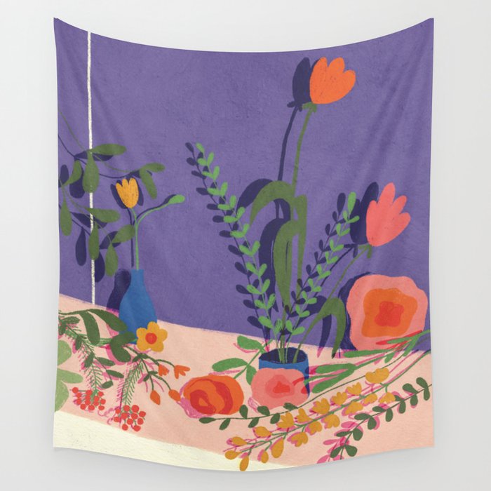 Flowers in violet room Wall Tapestry Gallery Image 4