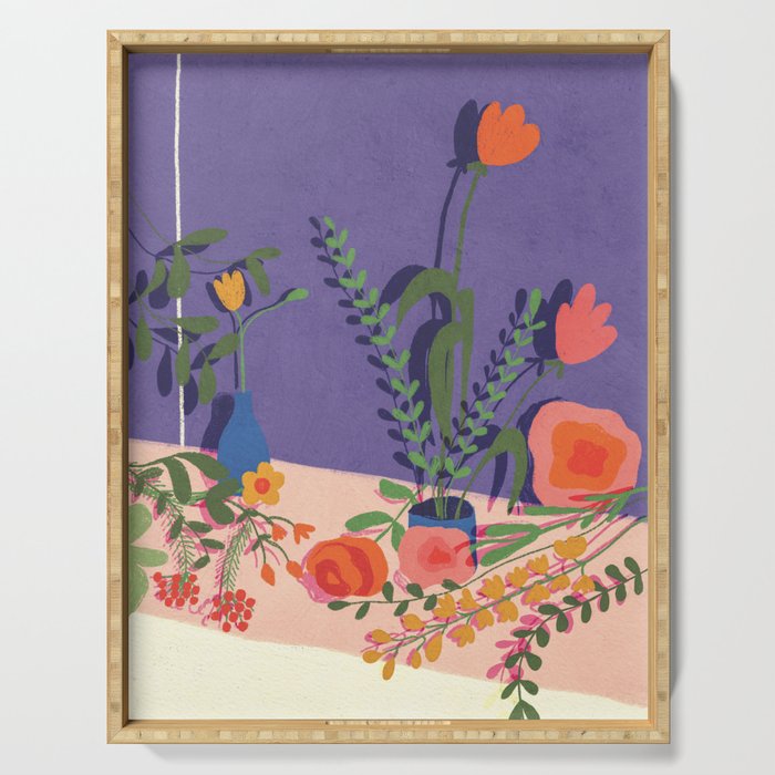Flowers in violet room Serving Tray Gallery Image 1
