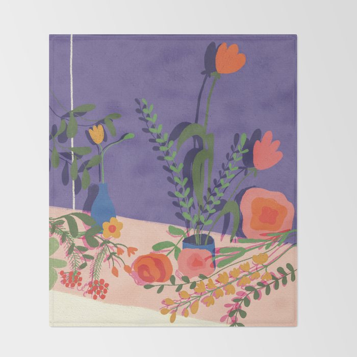 Flowers in violet room Throw Blanket Gallery Image 2