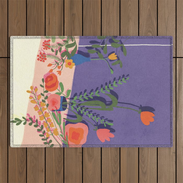 Flowers in violet room Outdoor Rug Gallery Image 1