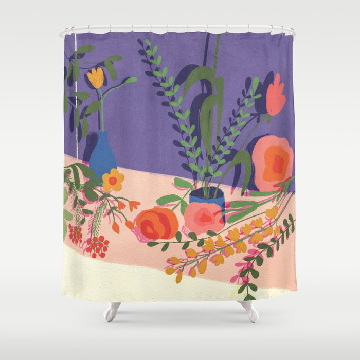 Flowers in violet room Shower Curtain Gallery Image 1