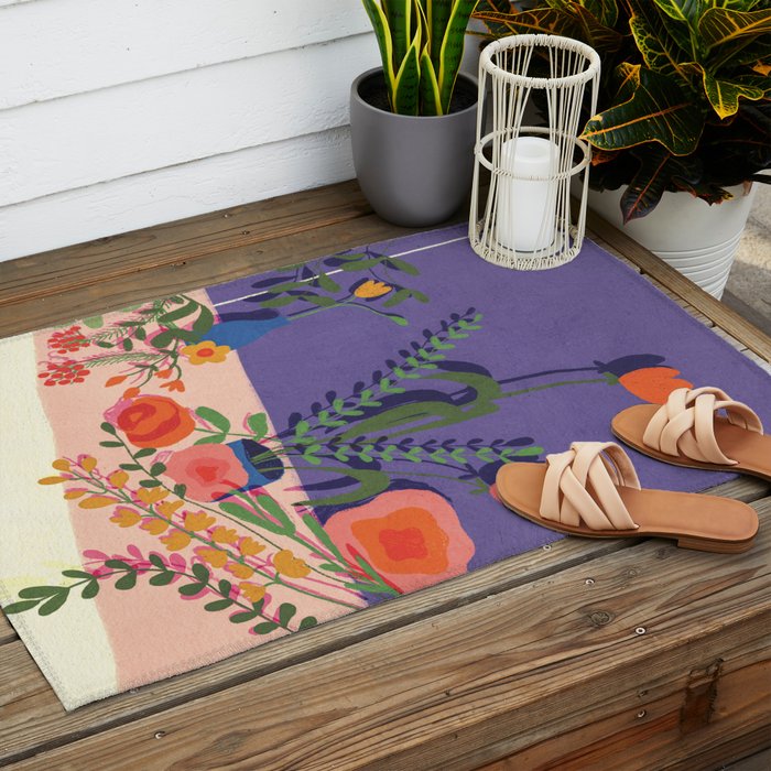 Flowers in violet room Outdoor Rug Gallery Image 2