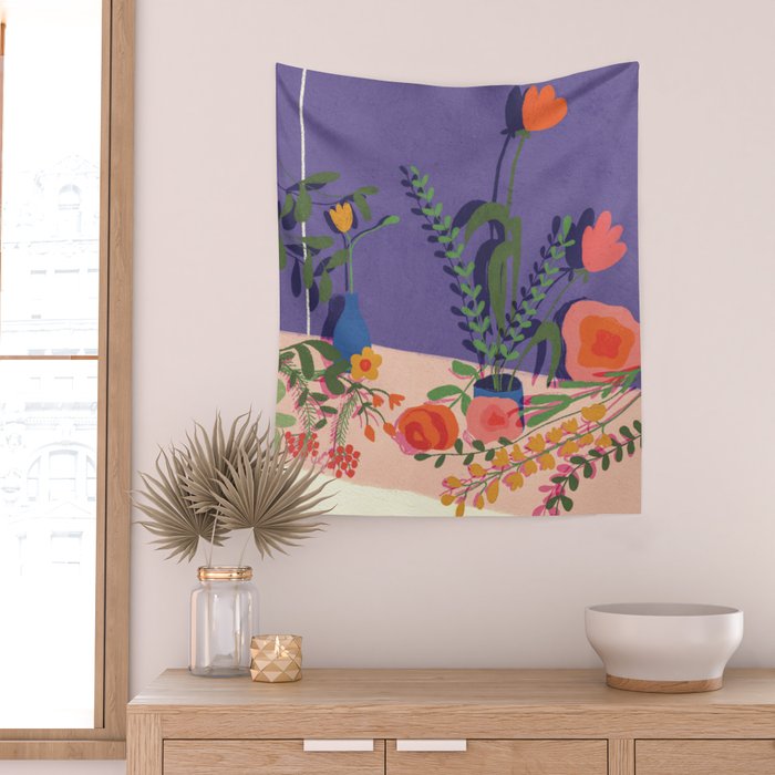Flowers in violet room Wall Tapestry Gallery Image 2