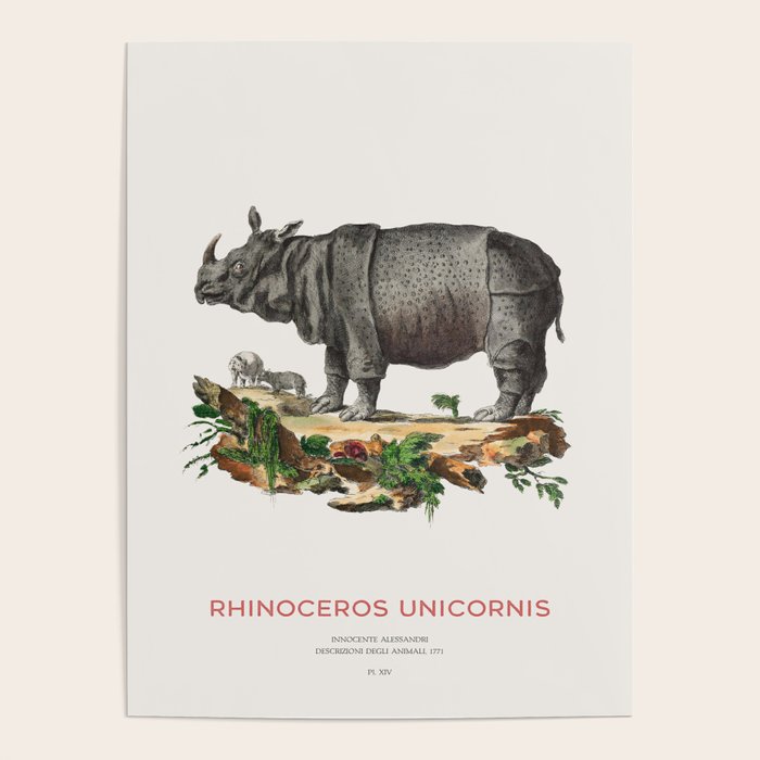 Indian Rhino Retro Art Poster Gallery Image 1