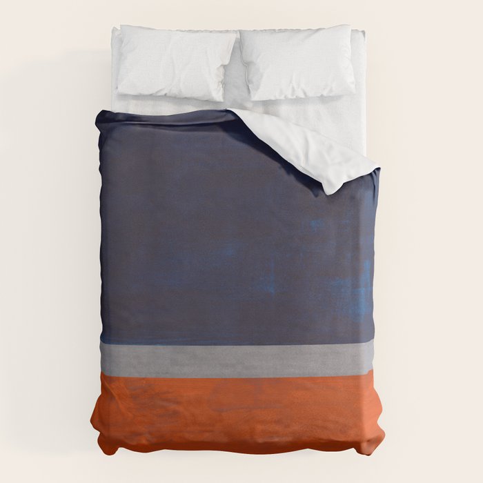Minimalist Mid Century Rothko Color Field Navy Blue Dark Orange Grey Accent Square Color Block Duvet Cover Gallery Image 6