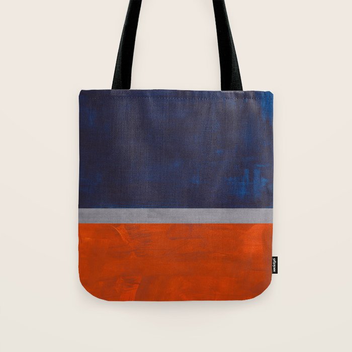 Minimalist Mid Century Rothko Color Field Navy Blue Dark Orange Grey Accent Square Color Block Tote Bag Gallery Image 1