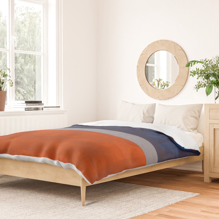 Minimalist Mid Century Rothko Color Field Navy Blue Dark Orange Grey Accent Square Color Block Duvet Cover Gallery Image 2