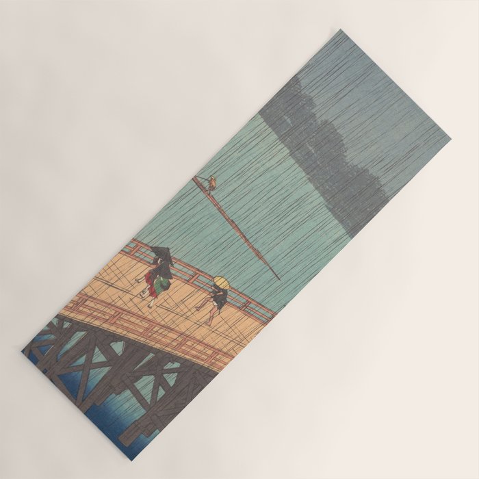 Vintage Japanese Woodblock Print Art - Sudden Shower Over Shin Ohashi Bridge And Atake By Utagawa Hiroshige, 1850's. Yoga Mat Gallery Image 1