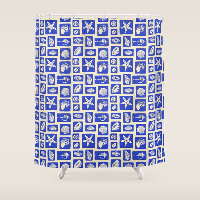 Vintage marine seashell mosaic art pattern Shower Curtain Gallery Image 1