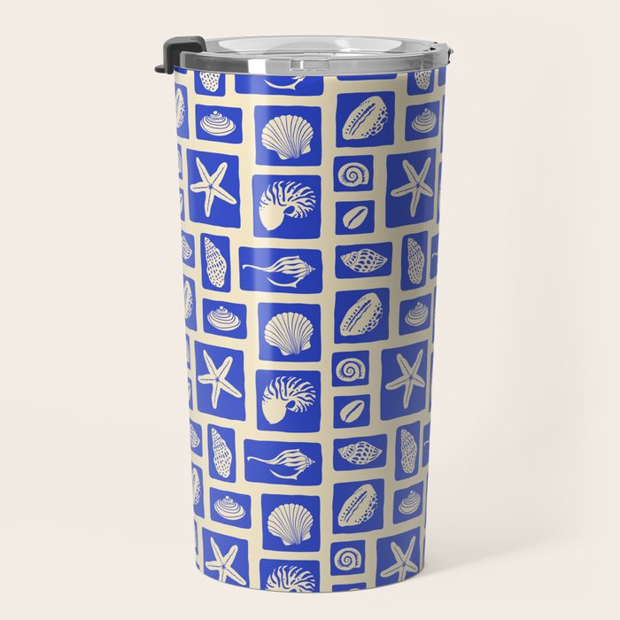 Vintage marine seashell mosaic art pattern Travel Mug Gallery Image 3