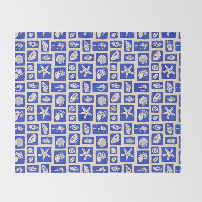 Vintage marine seashell mosaic art pattern Throw Blanket Gallery Image 2