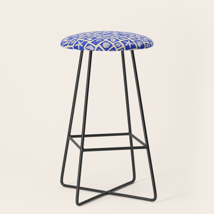 Vintage marine seashell mosaic art pattern Stool Gallery Image 1