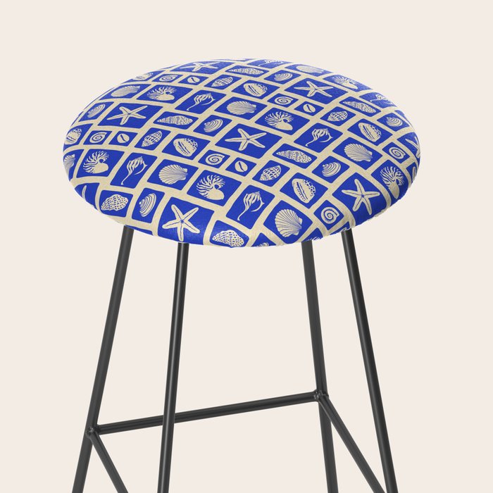 Vintage marine seashell mosaic art pattern Stool Gallery Image 2