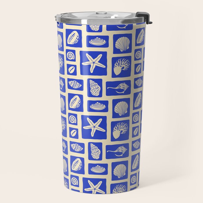Vintage marine seashell mosaic art pattern Travel Mug Gallery Image 2