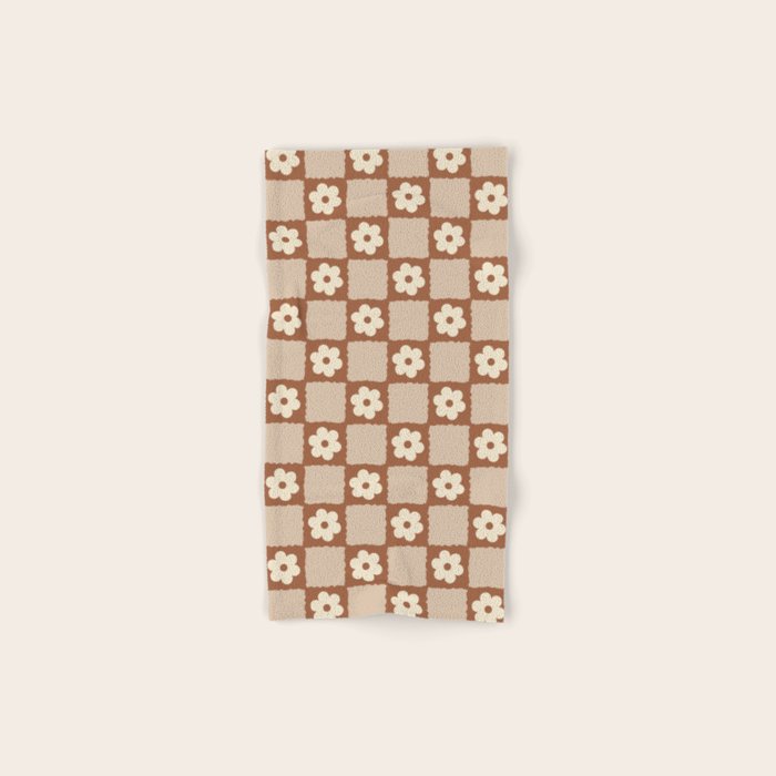 Retro Flower Checker in Brown Bath Towel Gallery Image 1