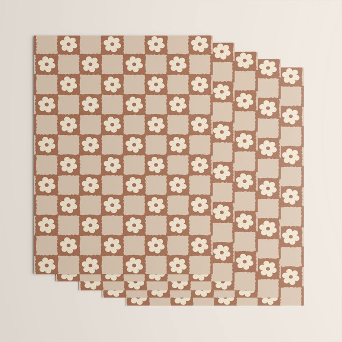 Retro Flower Checker in Brown Wrapping Paper Gallery Image 3