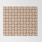 Retro Flower Checker in Brown Throw Blanket Gallery Image 2