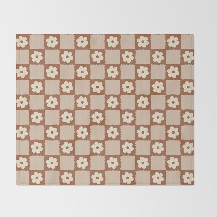 Retro Flower Checker in Brown Throw Blanket Gallery Image 2