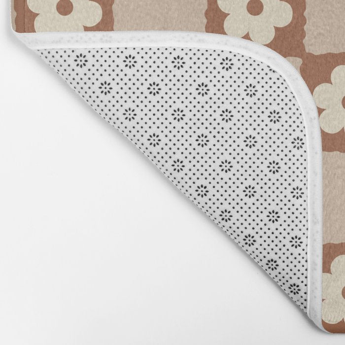 Retro Flower Checker in Brown Bath Mat Gallery Image 2