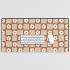 Retro Flower Checker in Brown Desk Mat Gallery Image 1