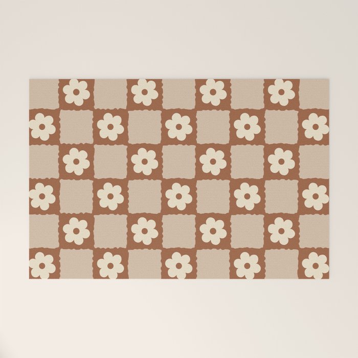 Retro Flower Checker in Brown Welcome Mat Gallery Image 1