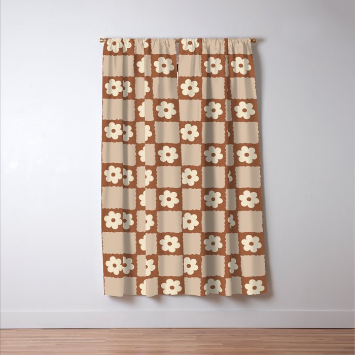 Retro Flower Checker in Brown Window Curtain Gallery Image 3