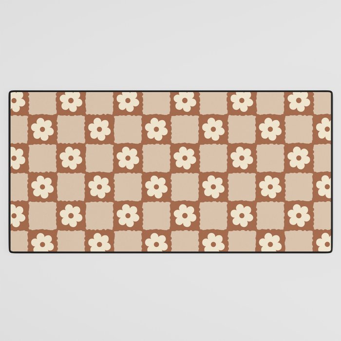 Retro Flower Checker in Brown Desk Mat Gallery Image 3