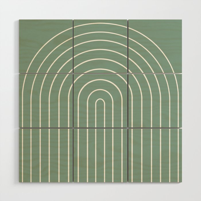 Minimal Arch XXXVII Natural Green Modern Geometric Lines Wood Wall Art Gallery Image 1