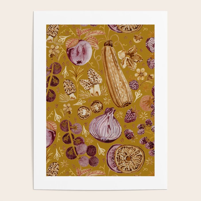 Garden Vegetables & Fresh Fruit in Harvest Yellow Poster Gallery Image 4