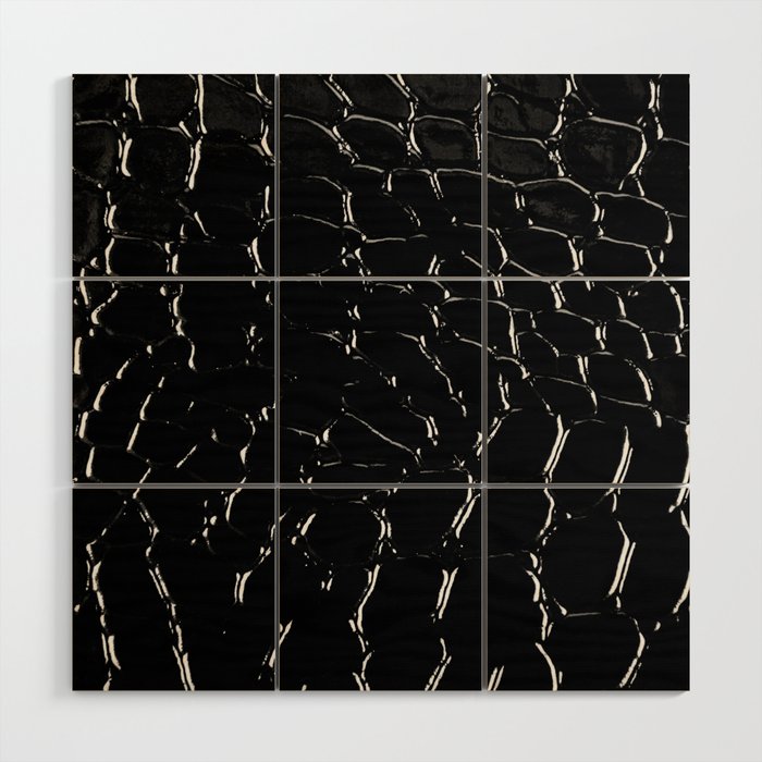 Exotic Black Crocodile Patent Leather Wood Wall Art Gallery Image 1