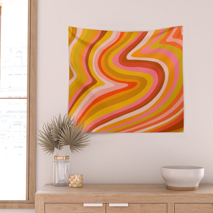 Sunshine Melt - Retro Ochre Wall Tapestry Gallery Image 2