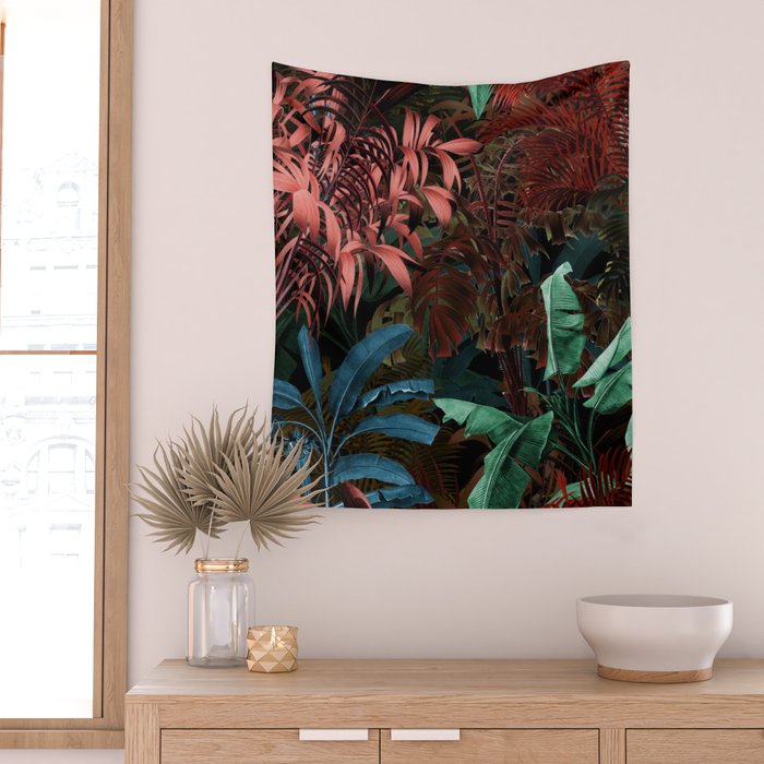 Tropical Night Garden Multicolor Wall Tapestry Gallery Image 2