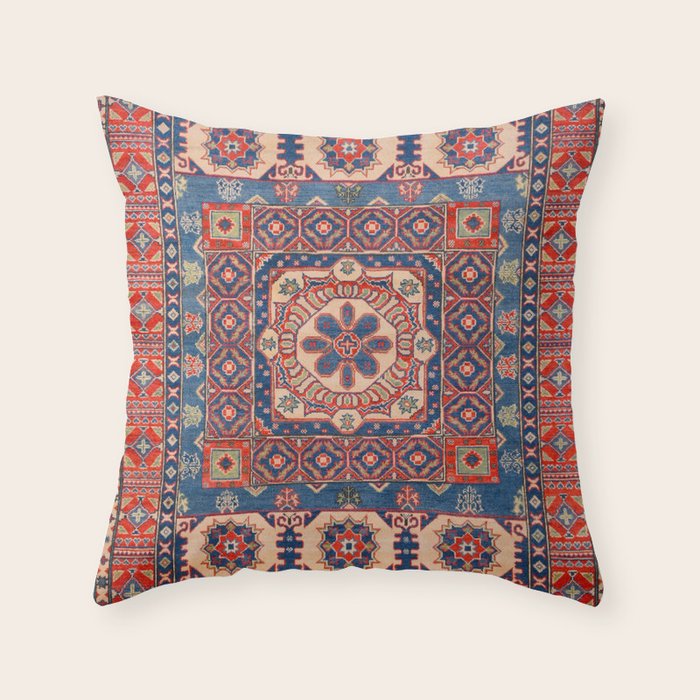 Square Bloom Kazak Handmade Rug Throw Pillow Gallery Image 1