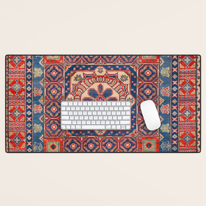Square Bloom Kazak Handmade Rug Desk Mat Gallery Image 1