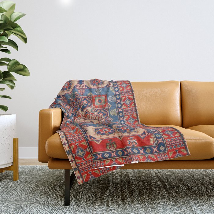 Square Bloom Kazak Handmade Rug Throw Blanket Gallery Image 1