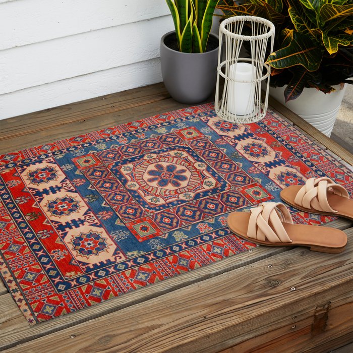 Square Bloom Kazak Handmade Rug Outdoor Rug Gallery Image 2