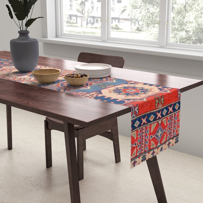 Square Bloom Kazak Handmade Rug Table Runner Gallery Image 2