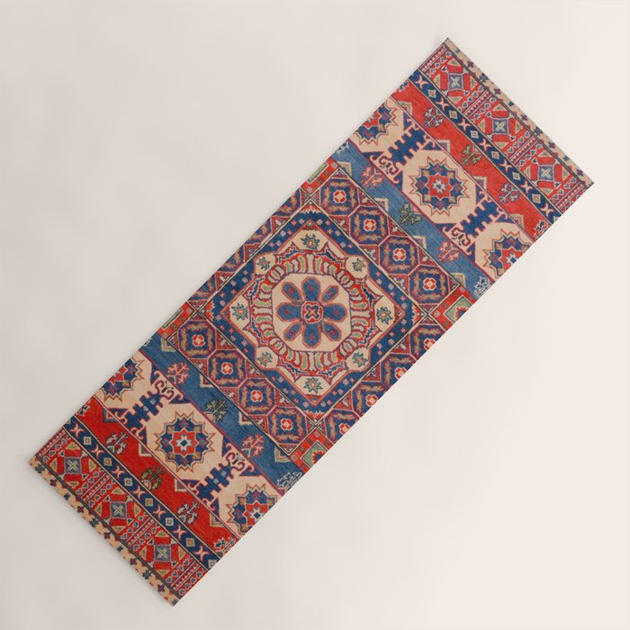 Square Bloom Kazak Handmade Rug Yoga Mat Gallery Image 1