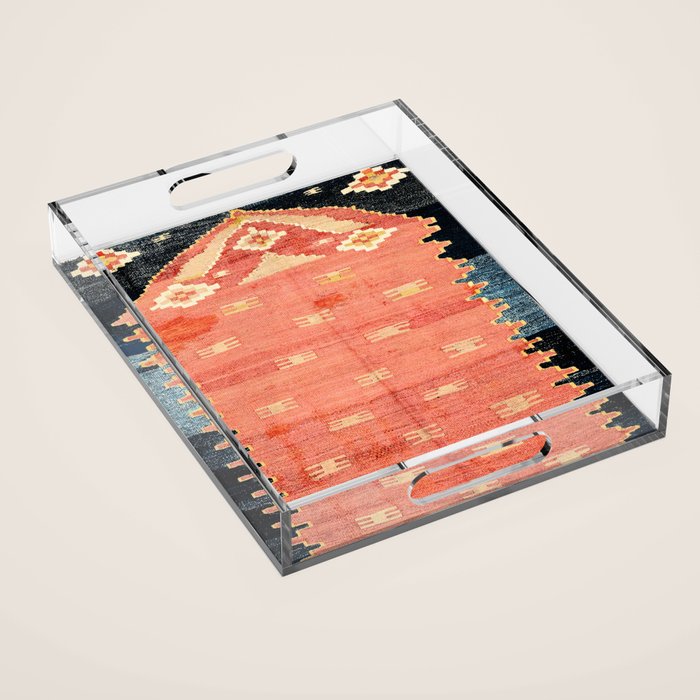 South West Anatolia  Antique Turkish Niche Kilim Print Acrylic Tray Gallery Image 1