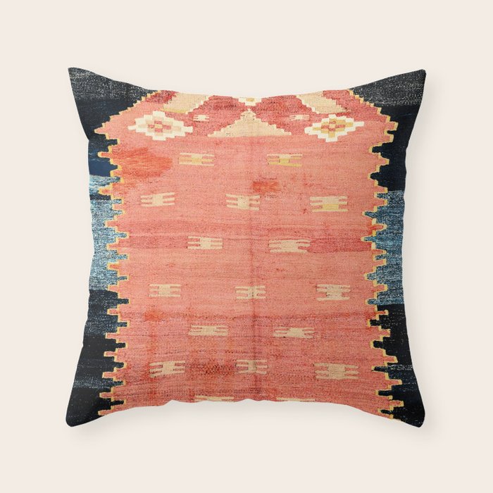 South West Anatolia  Antique Turkish Niche Kilim Print Throw Pillow Gallery Image 6