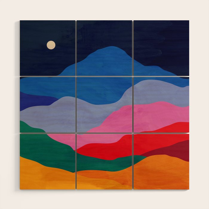 Night sky over mountains Wood Wall Art Gallery Image 1