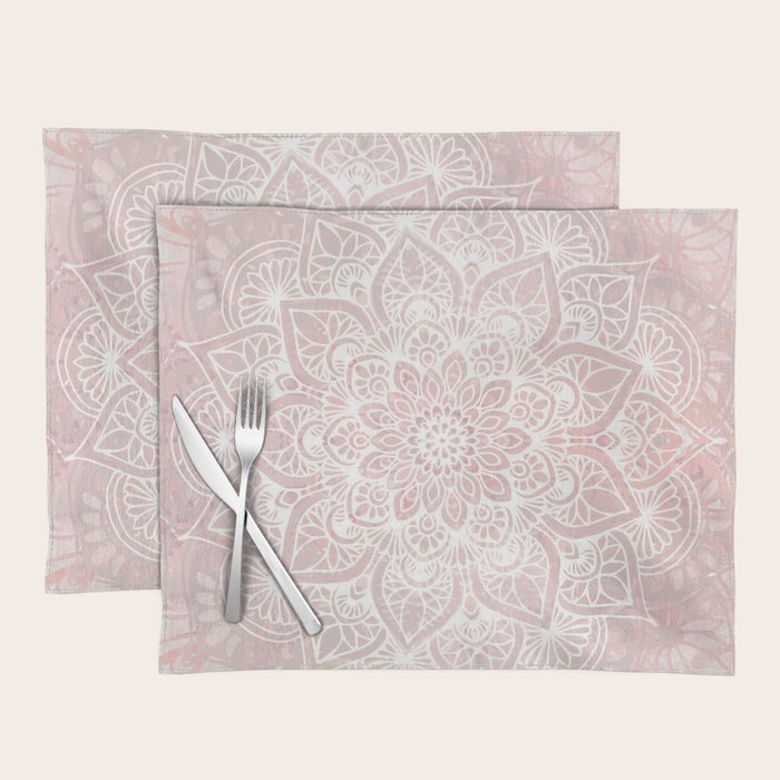 Mandala Yoga Love, Blush Pink Floral Placemat Gallery Image 1
