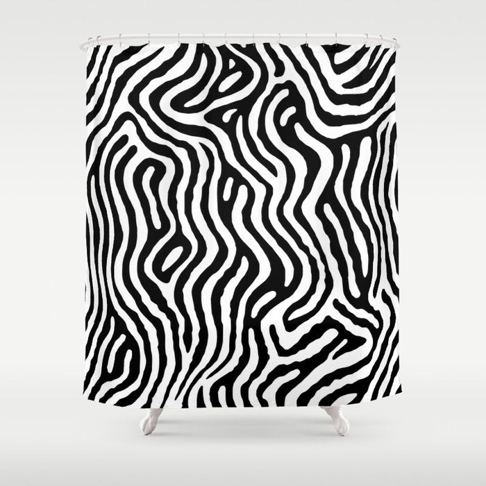 Black and white zebra stripe print art pattern Shower Curtain Gallery Image 1