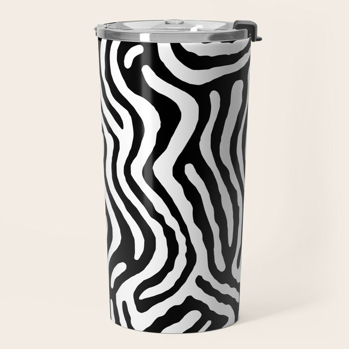 Black and white zebra stripe print art pattern Travel Mug Gallery Image 2