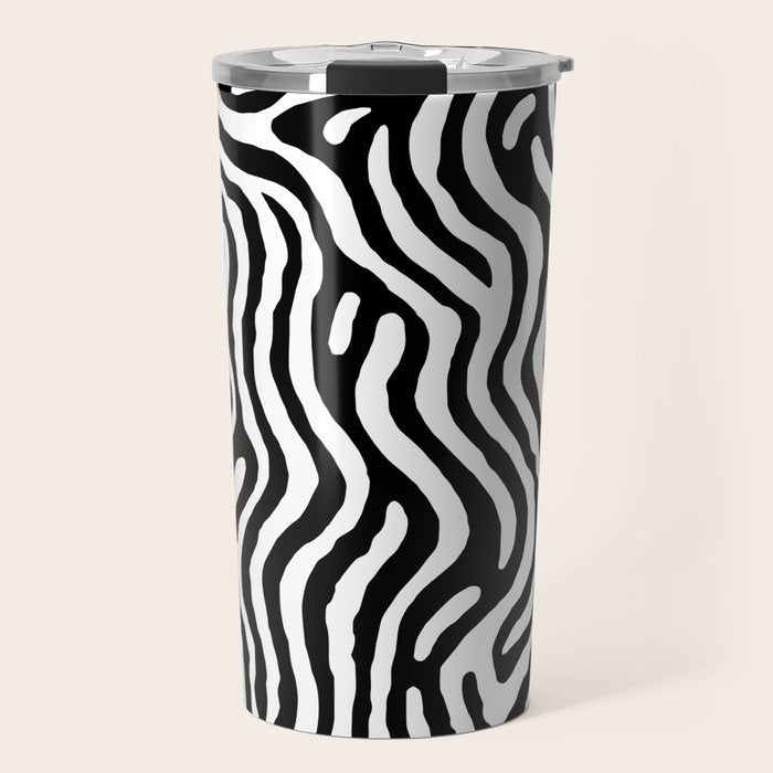 Black and white zebra stripe print art pattern Travel Mug Gallery Image 1