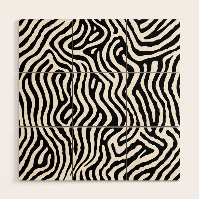Black and white zebra stripe print art pattern Wood Wall Art Gallery Image 1